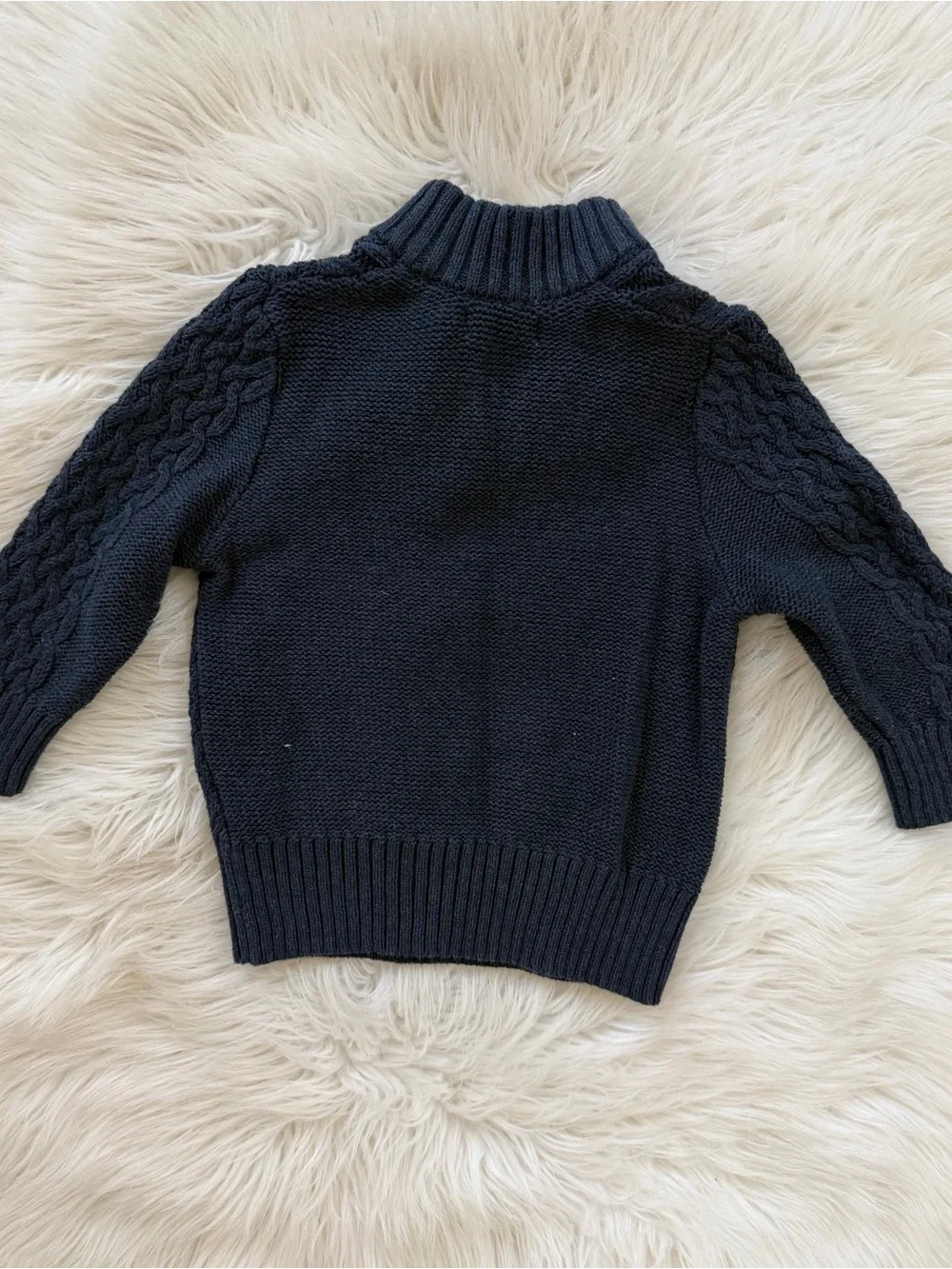 Cat & Jack Navy Cable Knit Zip-Style Button Mock Sweater